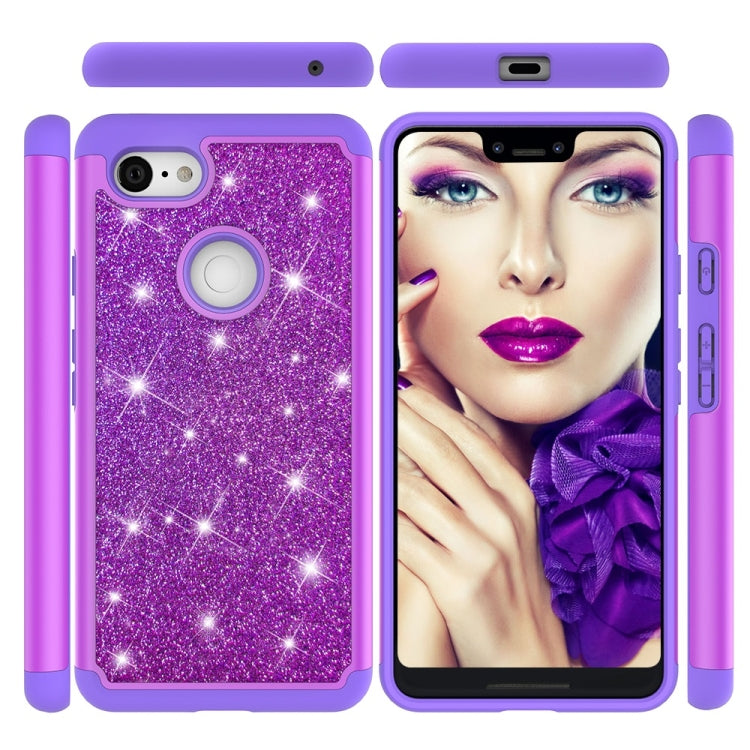 Glitter Powder Contrast Skin Shockproof Silicone + PC Protective Case for Google Pixel 3 XL