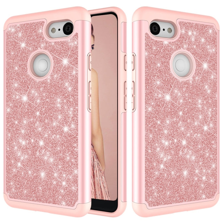 Glitter Powder Contrast Skin Shockproof Silicone + PC Protective Case for Google Pixel 3 XL