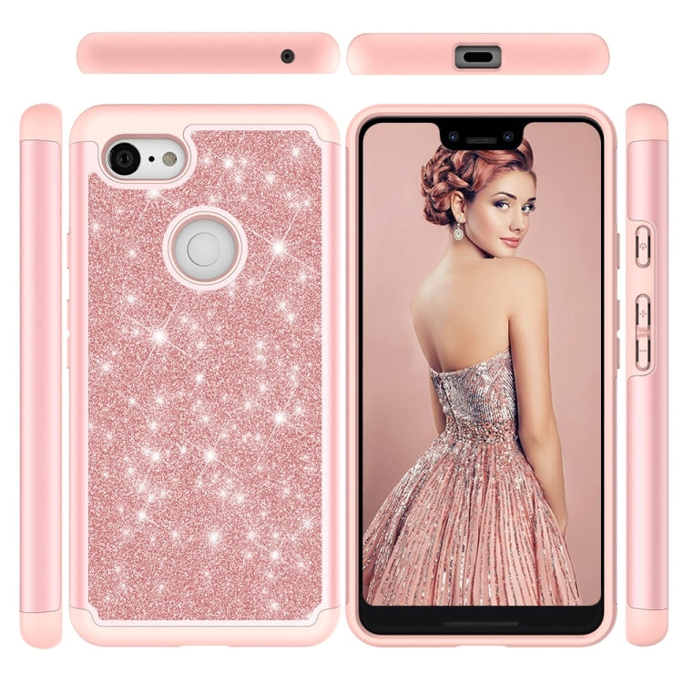 Glitter Powder Contrast Skin Shockproof Silicone + PC Protective Case for Google Pixel 3 XL