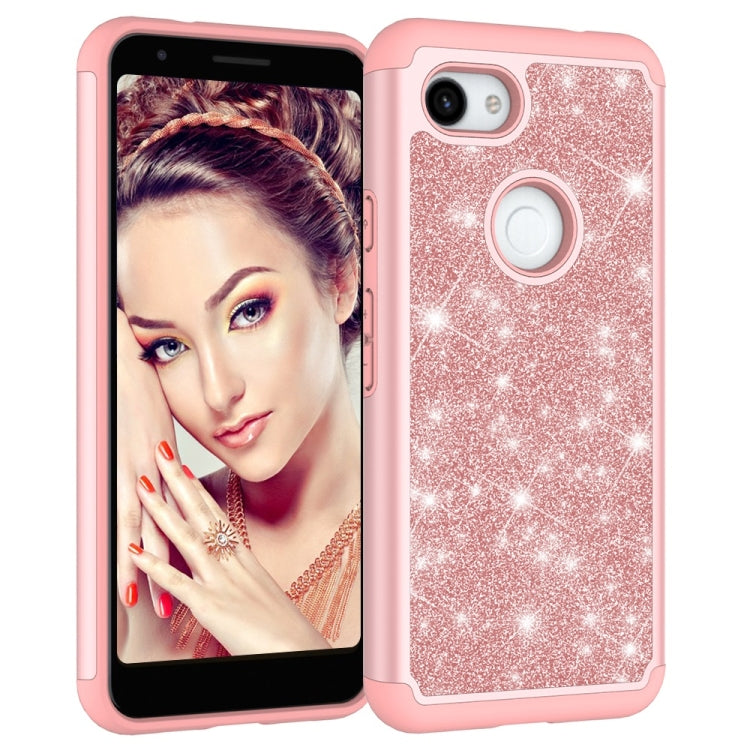 Glitter Powder Contrast Skin Shockproof Silicone + PC Protective Case for Google Pixel 3A