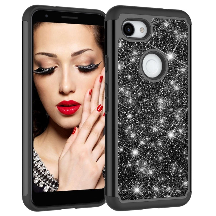 Glitter Powder Contrast Skin Shockproof Silicone + PC Protective Case for Google Pixel 3A XL