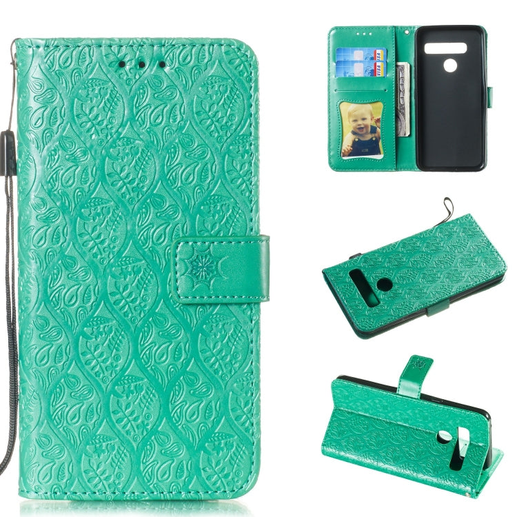 Pressed Printing Rattan Flower Pattern Horizontal Flip PU Leather Case for LG G8 ThinQ / G8S ThinQ, with Holder & Card Slots & Wallet & Photo Frame