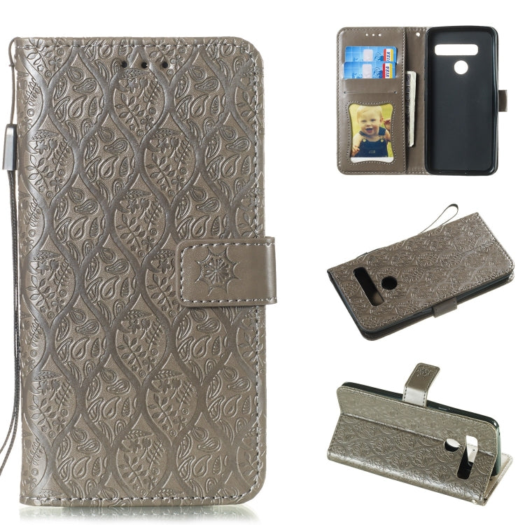 Pressed Printing Rattan Flower Pattern Horizontal Flip PU Leather Case for LG G8 ThinQ / G8S ThinQ, with Holder & Card Slots & Wallet & Photo Frame