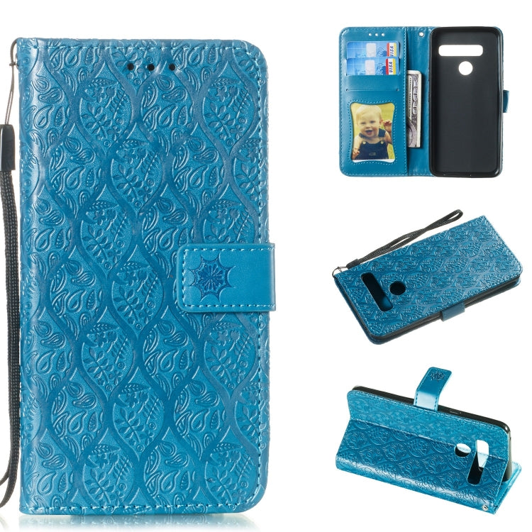 Pressed Printing Rattan Flower Pattern Horizontal Flip PU Leather Case for LG G8 ThinQ / G8S ThinQ, with Holder & Card Slots & Wallet & Photo Frame