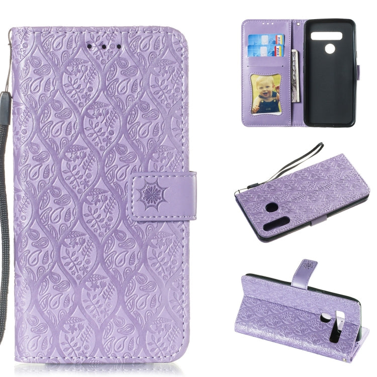 Pressed Printing Rattan Flower Pattern Horizontal Flip PU Leather Case for LG G8 ThinQ / G8S ThinQ, with Holder & Card Slots & Wallet & Photo Frame