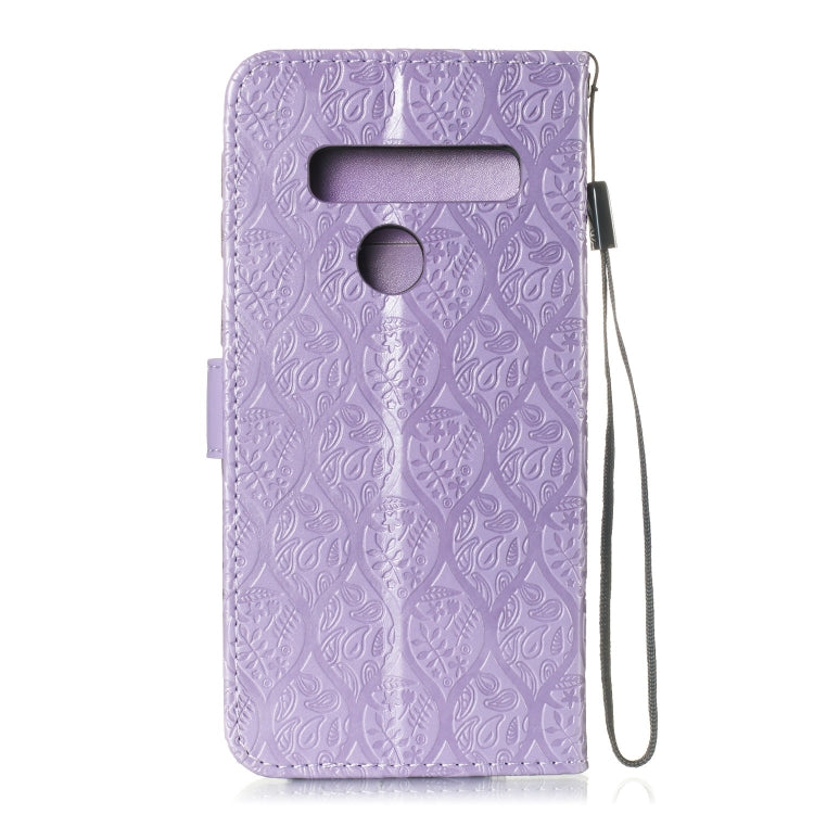 Pressed Printing Rattan Flower Pattern Horizontal Flip PU Leather Case for LG G8 ThinQ / G8S ThinQ, with Holder & Card Slots & Wallet & Photo Frame