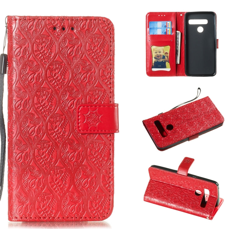 Pressed Printing Rattan Flower Pattern Horizontal Flip PU Leather Case for LG G8 ThinQ / G8S ThinQ, with Holder & Card Slots & Wallet & Photo Frame