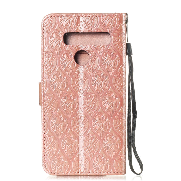 Pressed Printing Rattan Flower Pattern Horizontal Flip PU Leather Case for LG G8 ThinQ / G8S ThinQ, with Holder & Card Slots & Wallet & Photo Frame