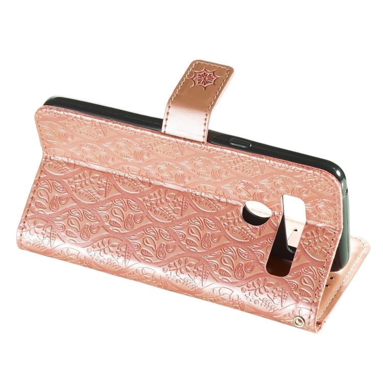 Pressed Printing Rattan Flower Pattern Horizontal Flip PU Leather Case for LG G8 ThinQ / G8S ThinQ, with Holder & Card Slots & Wallet & Photo Frame