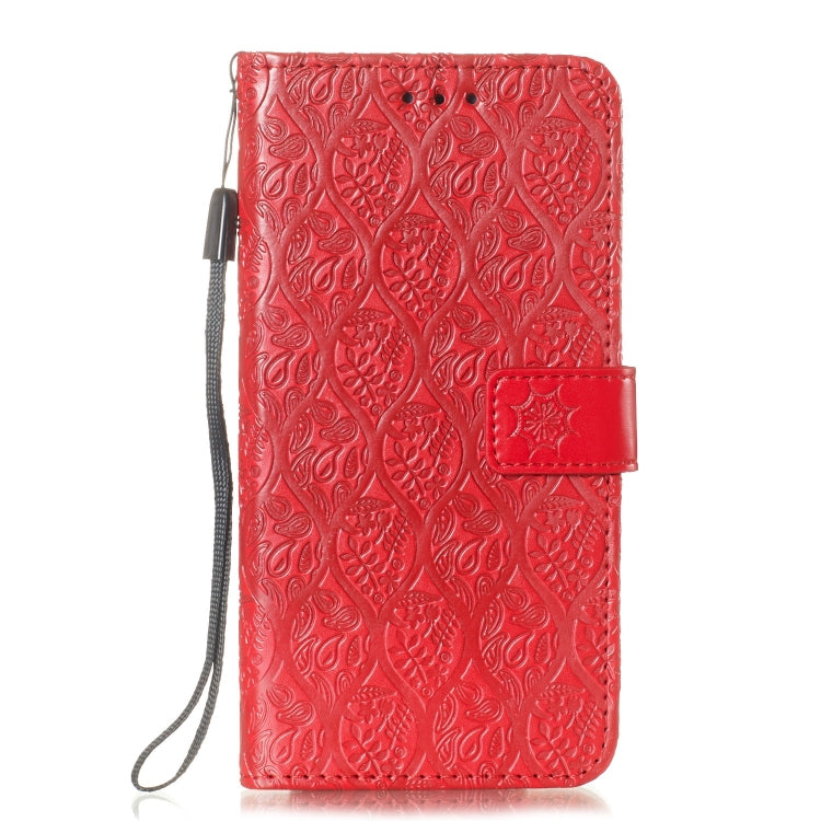 Pressed Printing Rattan Flower Pattern Horizontal Flip PU Leather Case for LG G8 ThinQ / G8S ThinQ, with Holder & Card Slots & Wallet & Photo Frame