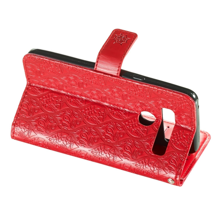 Pressed Printing Rattan Flower Pattern Horizontal Flip PU Leather Case for LG G8 ThinQ / G8S ThinQ, with Holder & Card Slots & Wallet & Photo Frame