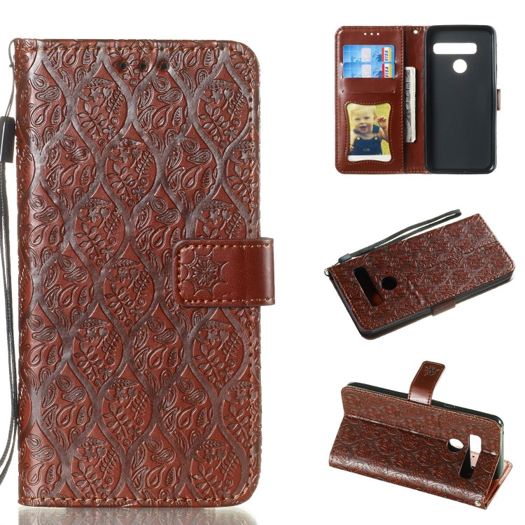 Pressed Printing Rattan Flower Pattern Horizontal Flip PU Leather Case for LG G8 ThinQ / G8S ThinQ, with Holder & Card Slots & Wallet & Photo Frame
