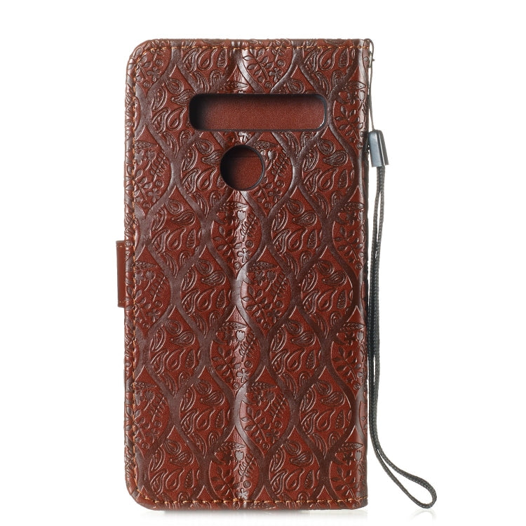 Pressed Printing Rattan Flower Pattern Horizontal Flip PU Leather Case for LG G8 ThinQ / G8S ThinQ, with Holder & Card Slots & Wallet & Photo Frame