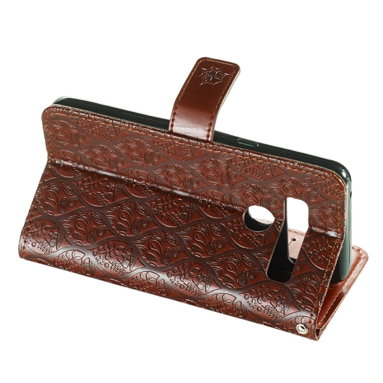 Pressed Printing Rattan Flower Pattern Horizontal Flip PU Leather Case for LG G8 ThinQ / G8S ThinQ, with Holder & Card Slots & Wallet & Photo Frame