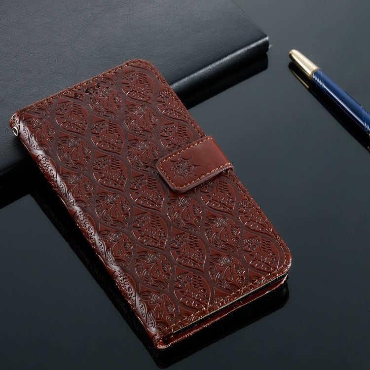 Pressed Printing Rattan Flower Pattern Horizontal Flip PU Leather Case for LG G8 ThinQ / G8S ThinQ, with Holder & Card Slots & Wallet & Photo Frame