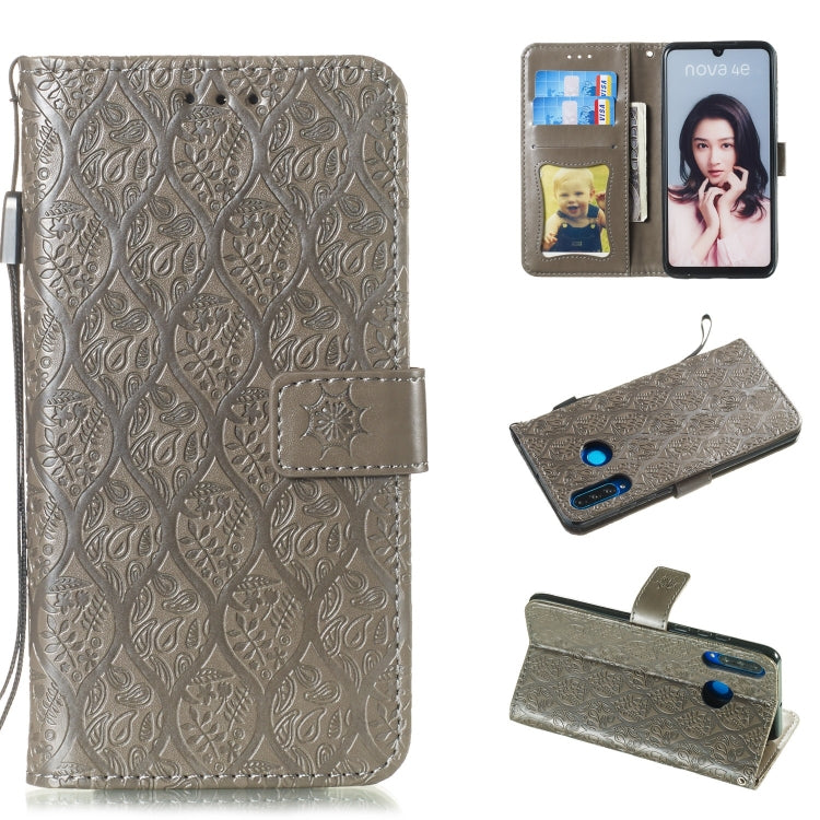 Pressed Printing Rattan Flower Pattern Horizontal Flip PU Leather Case for Huawei P30 Lite / Nova 4e, with Holder & Card Slots & Wallet & Photo Frame