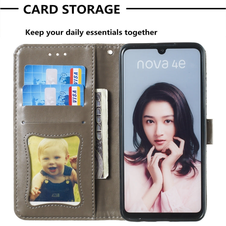 Pressed Printing Rattan Flower Pattern Horizontal Flip PU Leather Case for Huawei P30 Lite / Nova 4e, with Holder & Card Slots & Wallet & Photo Frame