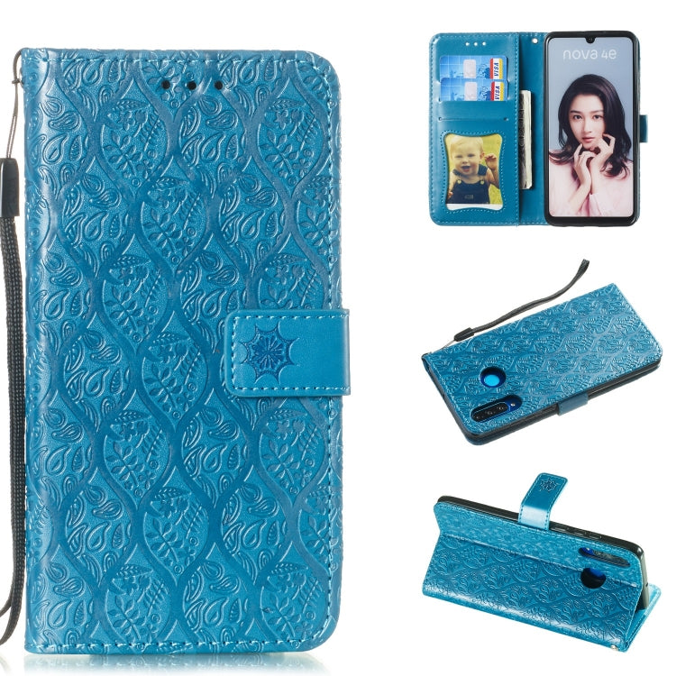 Pressed Printing Rattan Flower Pattern Horizontal Flip PU Leather Case for Huawei P30 Lite / Nova 4e, with Holder & Card Slots & Wallet & Photo Frame