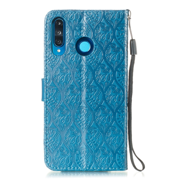 Pressed Printing Rattan Flower Pattern Horizontal Flip PU Leather Case for Huawei P30 Lite / Nova 4e, with Holder & Card Slots & Wallet & Photo Frame