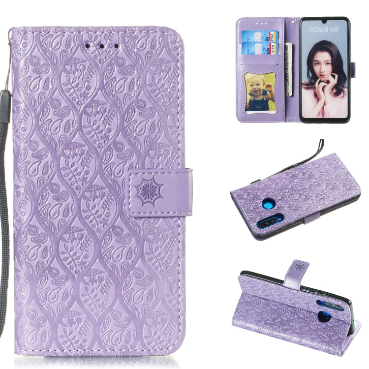 Pressed Printing Rattan Flower Pattern Horizontal Flip PU Leather Case for Huawei P30 Lite / Nova 4e, with Holder & Card Slots & Wallet & Photo Frame