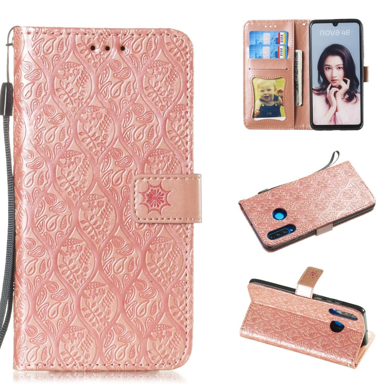 Pressed Printing Rattan Flower Pattern Horizontal Flip PU Leather Case for Huawei P30 Lite / Nova 4e, with Holder & Card Slots & Wallet & Photo Frame