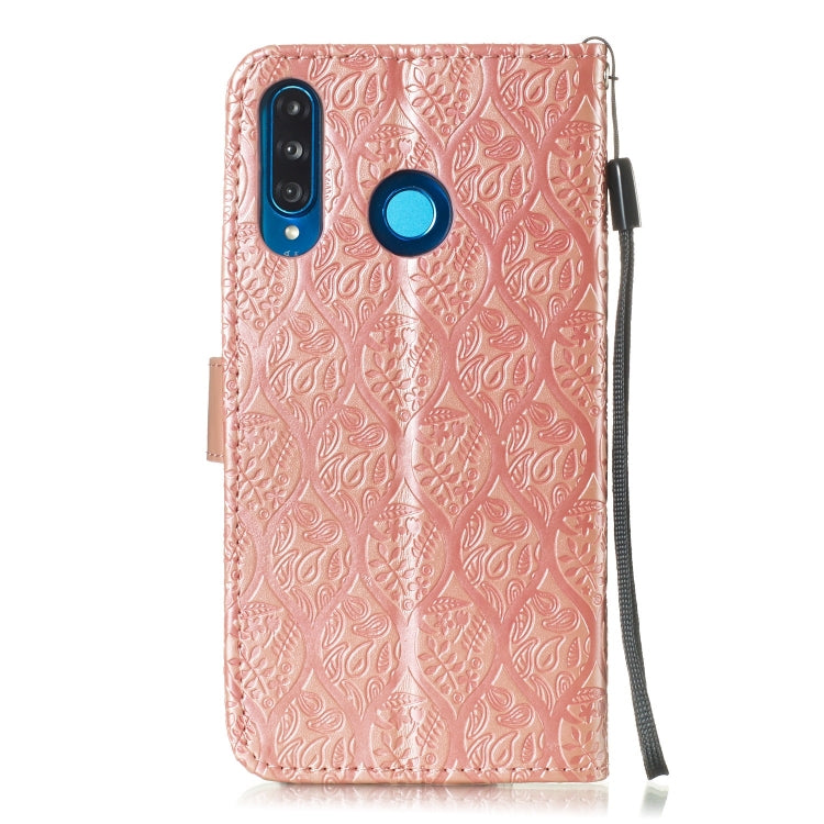 Pressed Printing Rattan Flower Pattern Horizontal Flip PU Leather Case for Huawei P30 Lite / Nova 4e, with Holder & Card Slots & Wallet & Photo Frame