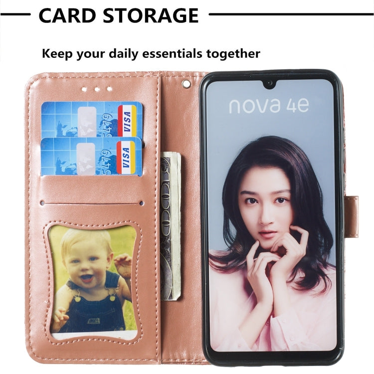 Pressed Printing Rattan Flower Pattern Horizontal Flip PU Leather Case for Huawei P30 Lite / Nova 4e, with Holder & Card Slots & Wallet & Photo Frame