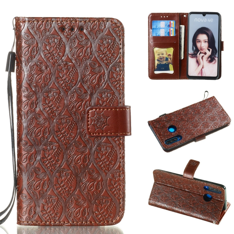 Pressed Printing Rattan Flower Pattern Horizontal Flip PU Leather Case for Huawei P30 Lite / Nova 4e, with Holder & Card Slots & Wallet & Photo Frame
