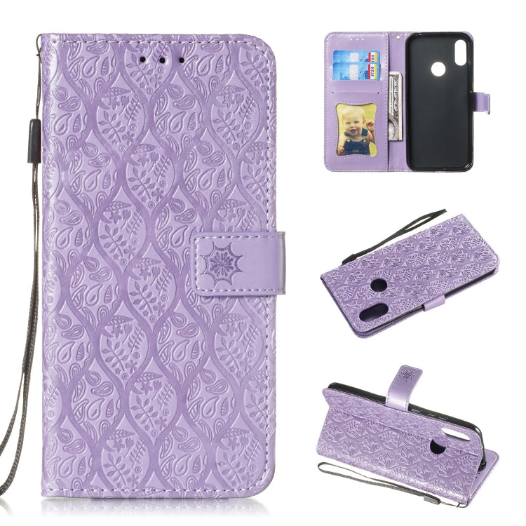 Pressed Printing Rattan Flower Pattern Horizontal Flip PU Leather Case for Huawei Y6 2019 / Honor 8A, with Holder & Card Slots & Wallet & Photo Frame