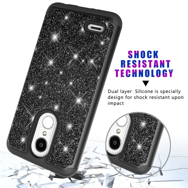 Glitter Powder Contrast Skin Shockproof Silicone + PC Protective Case for LG Aristo 2 / K8 2018 US Version / Aristo 2 Plus / LG LV3 2018