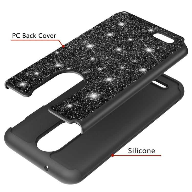 Glitter Powder Contrast Skin Shockproof Silicone + PC Protective Case for LG Aristo 2 / K8 2018 US Version / Aristo 2 Plus / LG LV3 2018