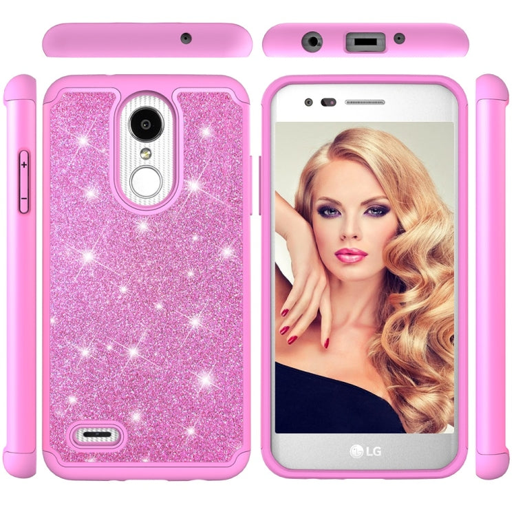 Glitter Powder Contrast Skin Shockproof Silicone + PC Protective Case for LG Aristo 2 / K8 2018 US Version / Aristo 2 Plus / LG LV3 2018