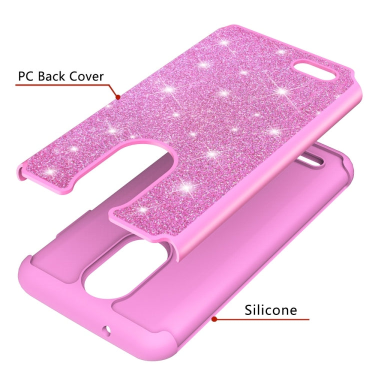 Glitter Powder Contrast Skin Shockproof Silicone + PC Protective Case for LG Aristo 2 / K8 2018 US Version / Aristo 2 Plus / LG LV3 2018