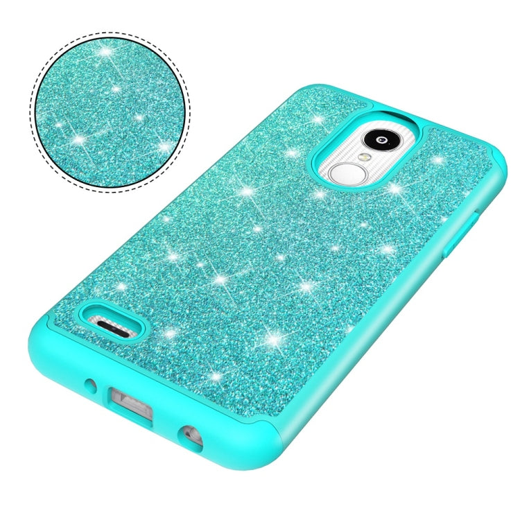 Glitter Powder Contrast Skin Shockproof Silicone + PC Protective Case for LG Aristo 2 / K8 2018 US Version / Aristo 2 Plus / LG LV3 2018