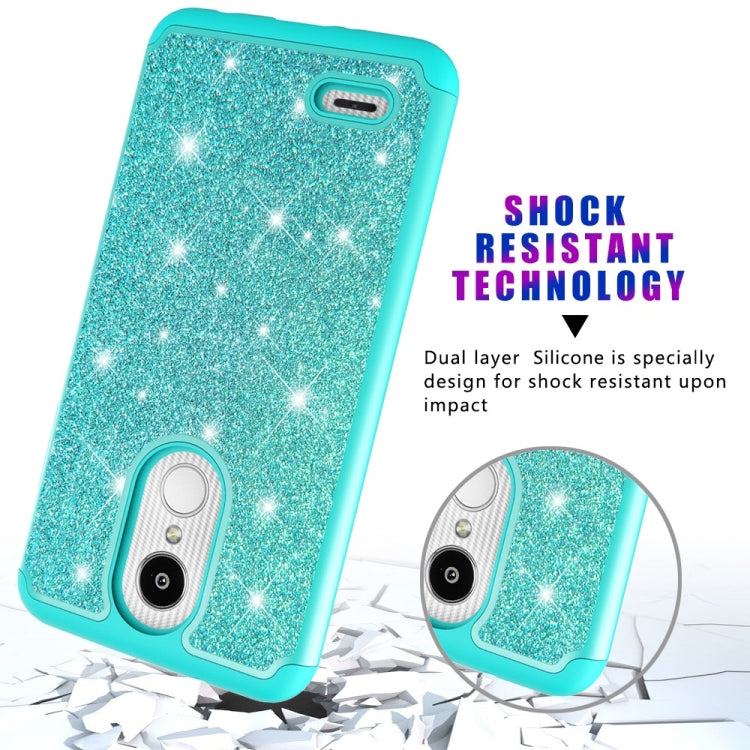 Glitter Powder Contrast Skin Shockproof Silicone + PC Protective Case for LG Aristo 2 / K8 2018 US Version / Aristo 2 Plus / LG LV3 2018