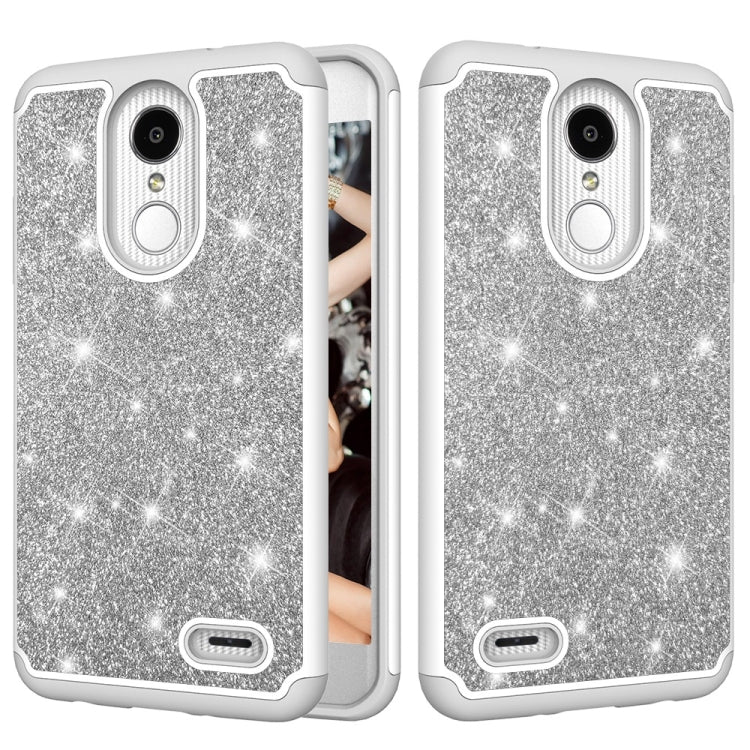 Glitter Powder Contrast Skin Shockproof Silicone + PC Protective Case for LG Aristo 2 / K8 2018 US Version / Aristo 2 Plus / LG LV3 2018