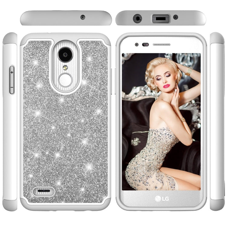 Glitter Powder Contrast Skin Shockproof Silicone + PC Protective Case for LG Aristo 2 / K8 2018 US Version / Aristo 2 Plus / LG LV3 2018