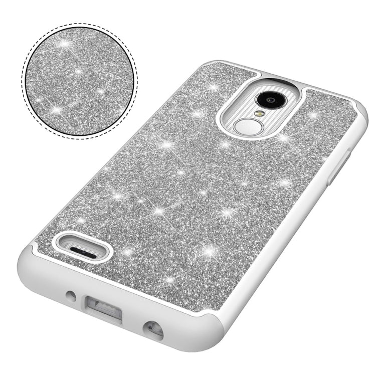Glitter Powder Contrast Skin Shockproof Silicone + PC Protective Case for LG Aristo 2 / K8 2018 US Version / Aristo 2 Plus / LG LV3 2018