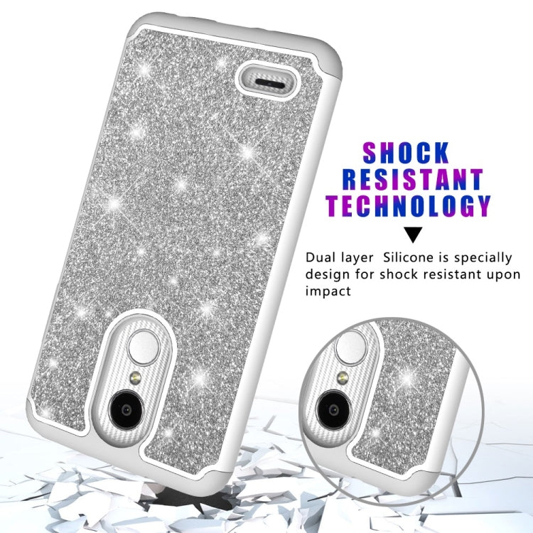 Glitter Powder Contrast Skin Shockproof Silicone + PC Protective Case for LG Aristo 2 / K8 2018 US Version / Aristo 2 Plus / LG LV3 2018