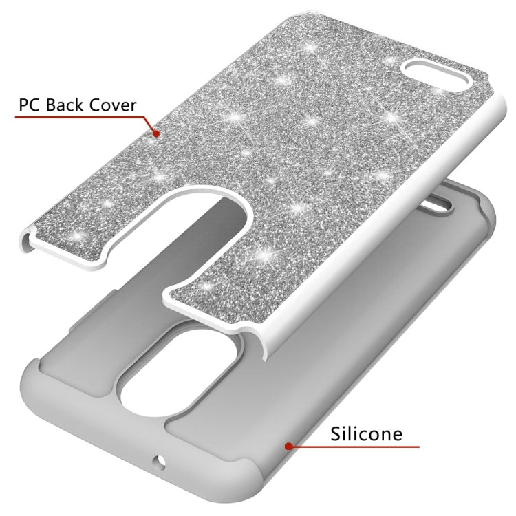 Glitter Powder Contrast Skin Shockproof Silicone + PC Protective Case for LG Aristo 2 / K8 2018 US Version / Aristo 2 Plus / LG LV3 2018
