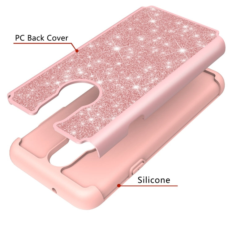 Glitter Powder Contrast Skin Shockproof Silicone + PC Protective Case for LG Q7 / Q7 Plus