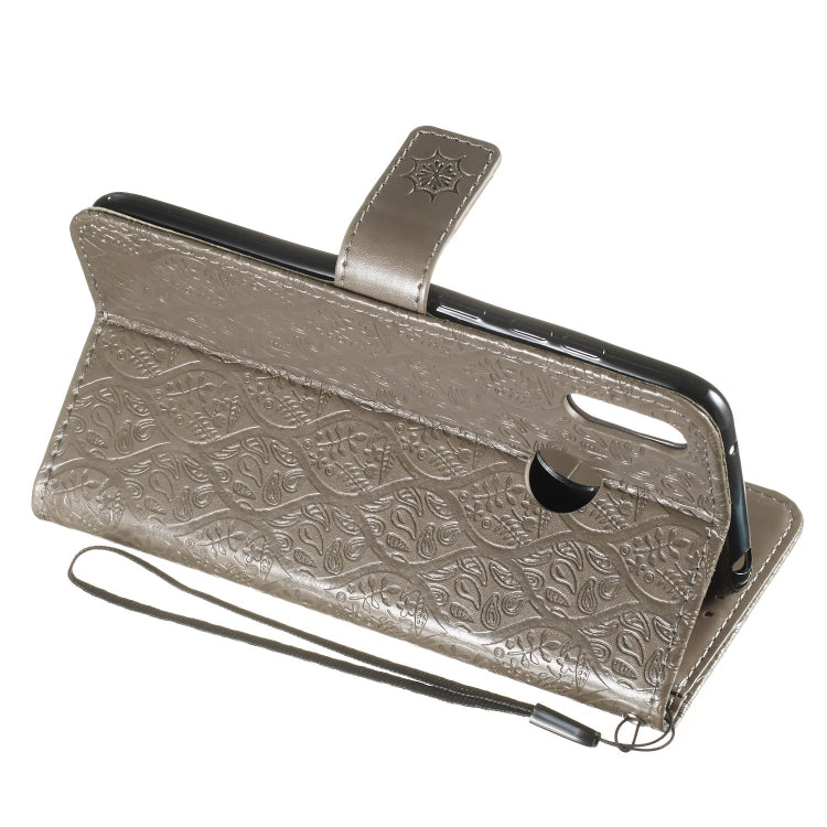 Pressed Printing Rattan Flower Pattern Horizontal Flip PU Leather Case for Huawei Y7 2019 / Enjoy 9, with Holder & Card Slots & Wallet & Photo Frame