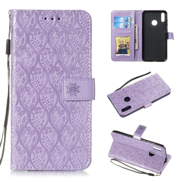 Pressed Printing Rattan Flower Pattern Horizontal Flip PU Leather Case for Huawei Y7 2019 / Enjoy 9, with Holder & Card Slots & Wallet & Photo Frame