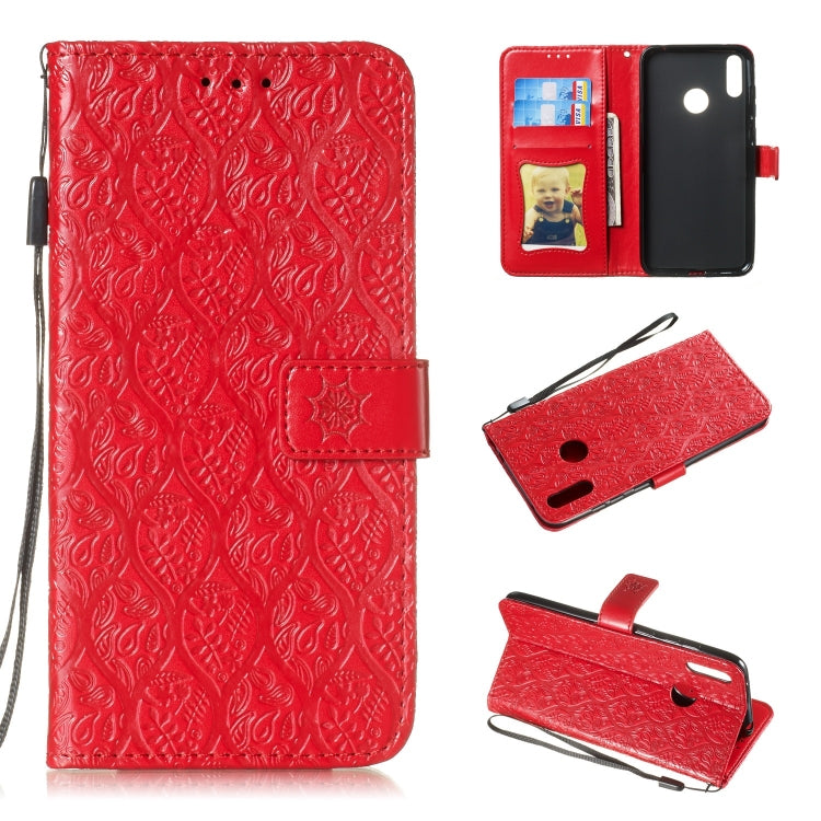 Pressed Printing Rattan Flower Pattern Horizontal Flip PU Leather Case for Huawei Y7 2019 / Enjoy 9, with Holder & Card Slots & Wallet & Photo Frame
