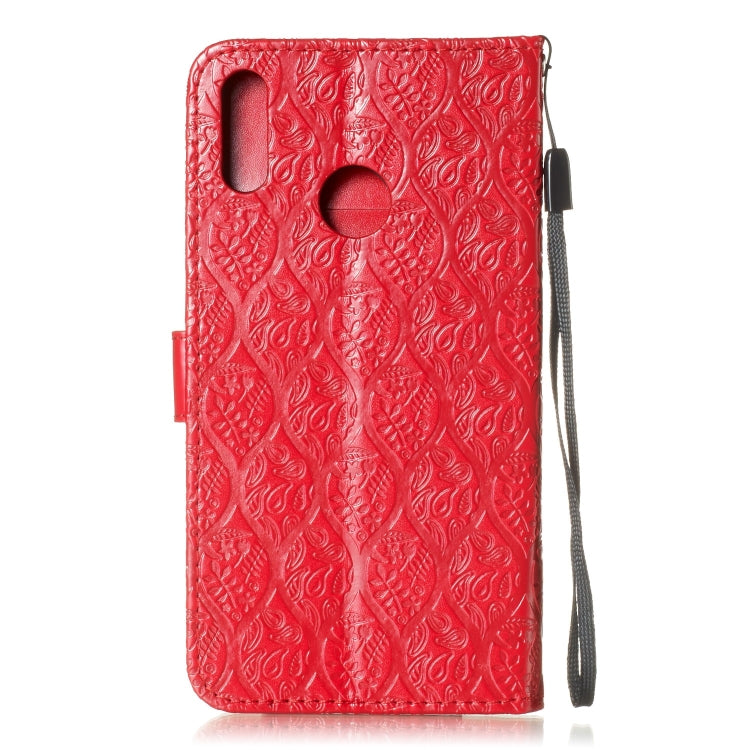 Pressed Printing Rattan Flower Pattern Horizontal Flip PU Leather Case for Huawei Y7 2019 / Enjoy 9, with Holder & Card Slots & Wallet & Photo Frame