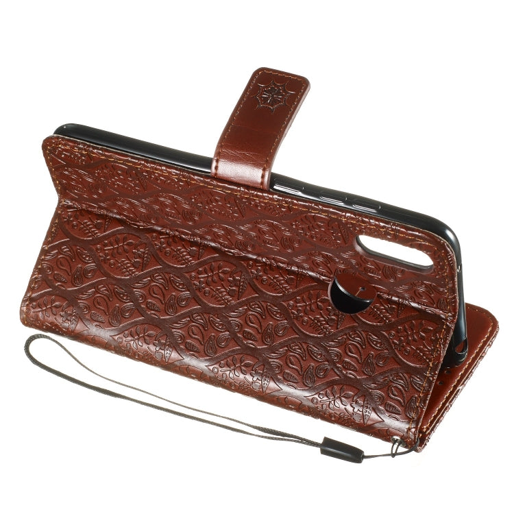 Pressed Printing Rattan Flower Pattern Horizontal Flip PU Leather Case for Huawei Y7 2019 / Enjoy 9, with Holder & Card Slots & Wallet & Photo Frame