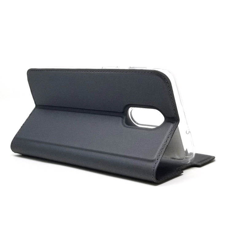 Electric Pressed Plain Texture Ultra-thin Magnetic Suction TPU + PU Leather Case for OnePlus 7, with Holder & Card Slot