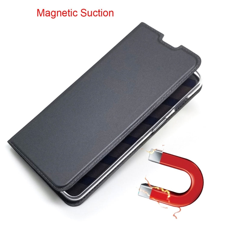 Electric Pressed Plain Texture Ultra-thin Magnetic Suction TPU + PU Leather Case for OnePlus 7, with Holder & Card Slot