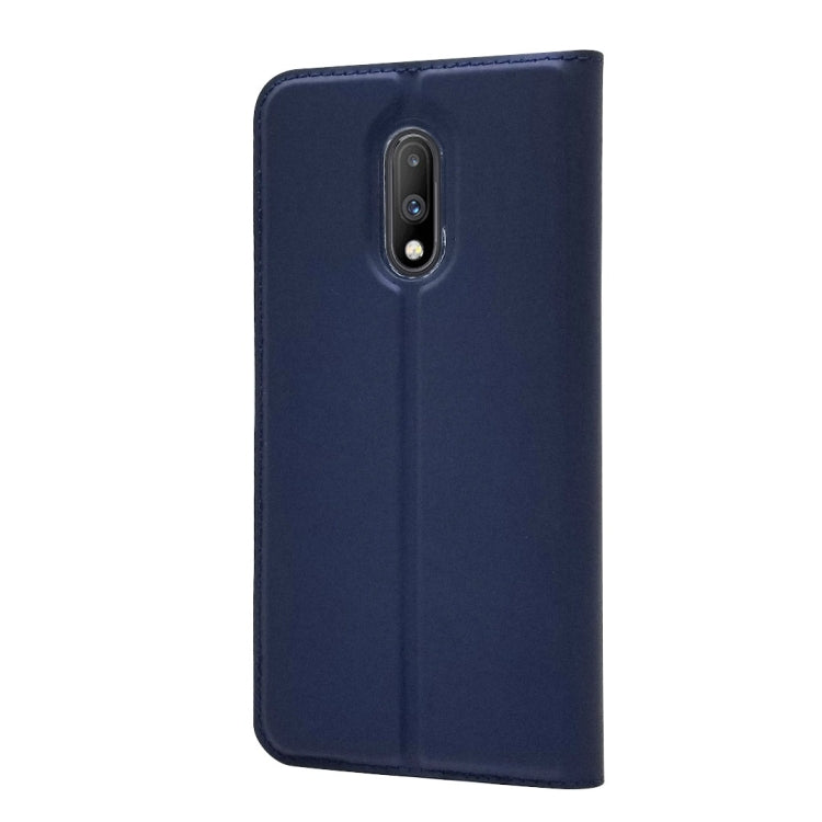 Electric Pressed Plain Texture Ultra-thin Magnetic Suction TPU + PU Leather Case for OnePlus 7, with Holder & Card Slot