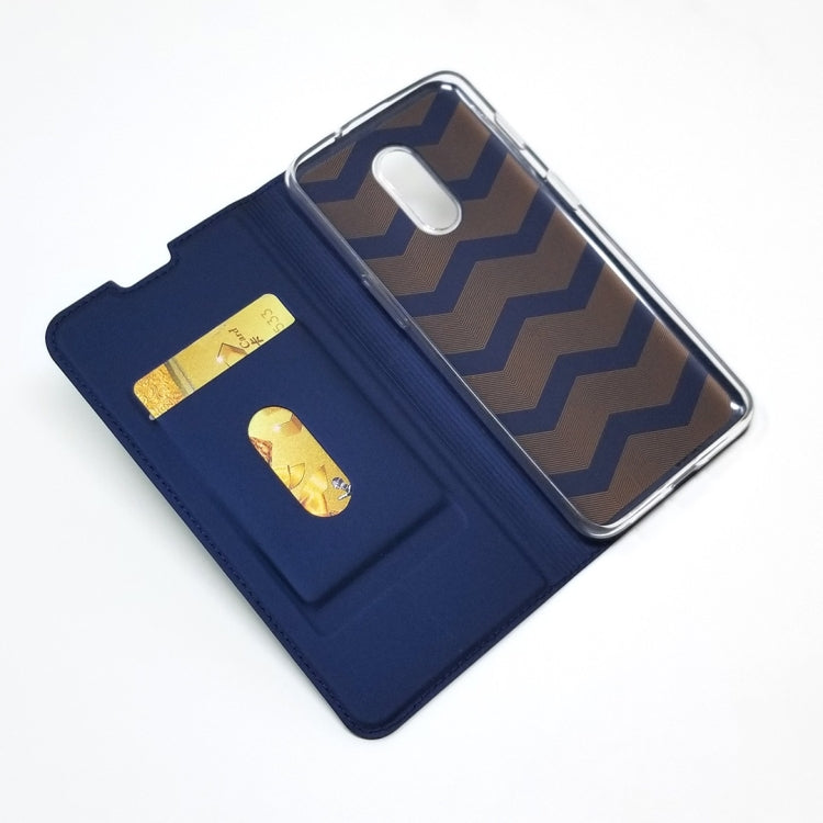 Electric Pressed Plain Texture Ultra-thin Magnetic Suction TPU + PU Leather Case for OnePlus 7, with Holder & Card Slot